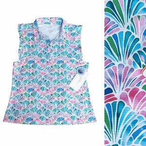 Gottex Pink and Blue Fan Pattern Blouse
